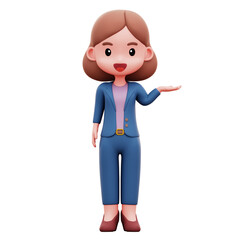 Career Woman Explain Something 3D Rendering Icon Isolated Transparent Background