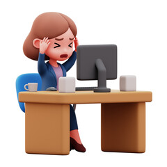 Career Woman Stressed at Work 3D Rendering Icon Isolated Transparent Background