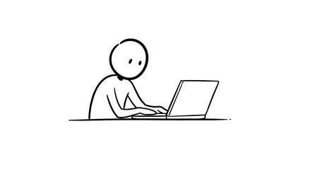 Stick Figure Working on Laptop Illustration