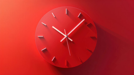 Abstract clock with a red gradient background and minimalist white hands