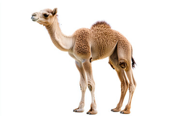 a camel standing on a white surface with a white background