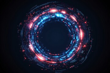 Futuristic Abstract Circular Design with Glowing Blue and Red Lights