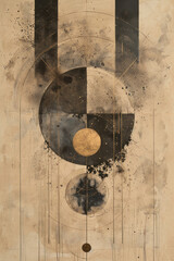 Abstract esoteric minimalist artwork using muted tones to depict ancient alchemical symbols