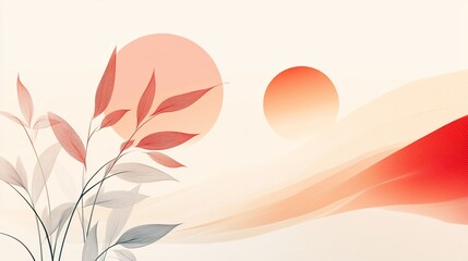 Delicate sunrise abstract illustration with foliage and organic shapes