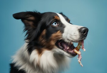 Fototapeta premium catching isolated studio background mouth wide treat shot border open blue collie fresh dog funny domestic cute buddy adorable new pet indoor unique catch mammal animal portrait creative herding best