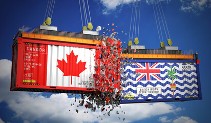 Cargo containers with flags of Canada and British Indian Ocean Territory - 3D illustration