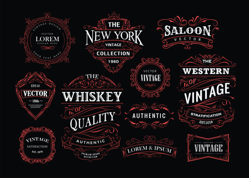 Set of antique frame whiskey label vintage retro vector illustration