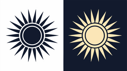 Sun Icon With Radiating Rays On Split Background Simple Flat Vector Design