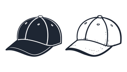 Two Baseball Caps Vector Graphic In Line Art Style Isolated Illustration