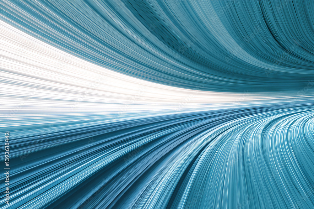 Poster Abstract blue and white lines curving into a vortex, creating a dynamic and flowing design, symbolizing movement, speed, and technology, suitable for a modern background