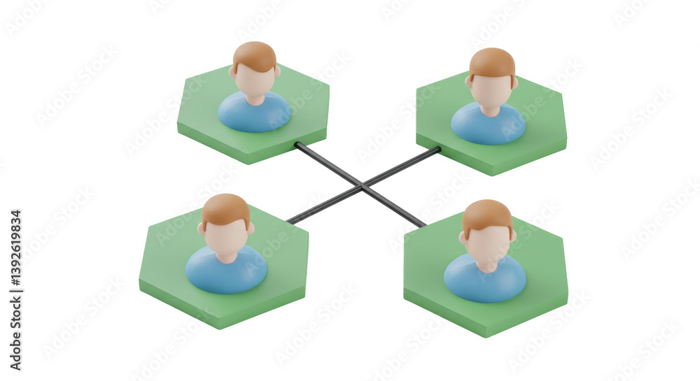 Poster isolated network of people linked by hexagons