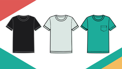 Vector Illustration Of Three Tshirts In Black White And Teal Isolated On White