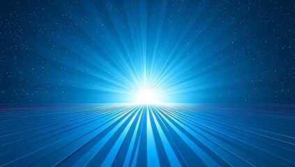 Fototapeta premium Bright Future Starry Night Horizon with Blue Rays.