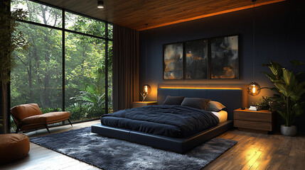 Modern Bedroom with Jungle View