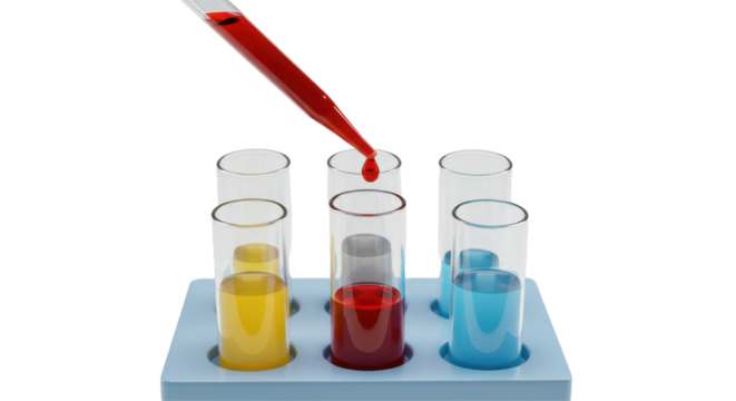 Isolated Test Tubes with Colorful Liquids and Dropper