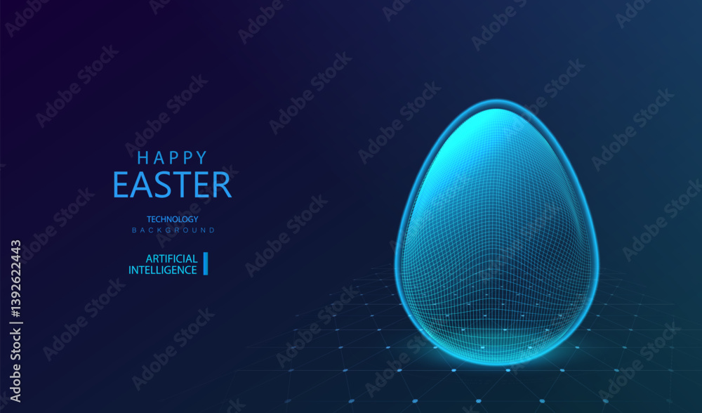 Poster digital glowing egg symbol. easter ai background in technological style. vector holiday technology i