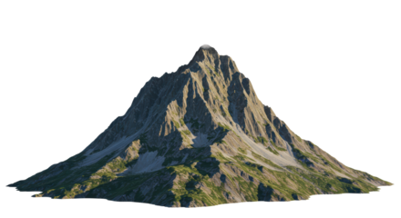 Isolated Majestic Mountain Peak with Rocky Terrain and Green Patches