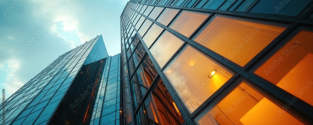 Aufkleber modern architecture featuring high-rise buildings. glass facades, steel structure creating futuristi