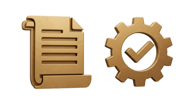 Isolated Document with Gear Checkmark Symbol for Approved Process
