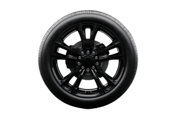 Stylish black alloy wheel isolated on transparent background