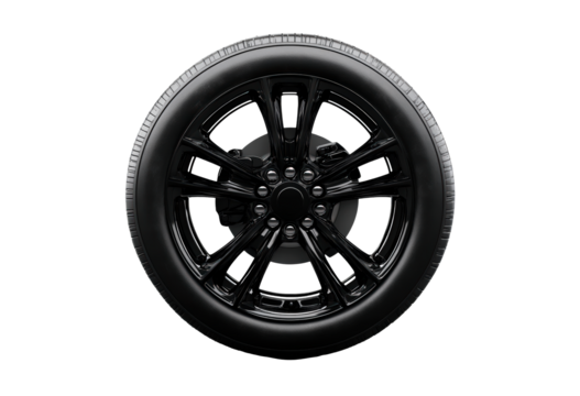Stylish black alloy wheel isolated on transparent background - Powered by Adobe
