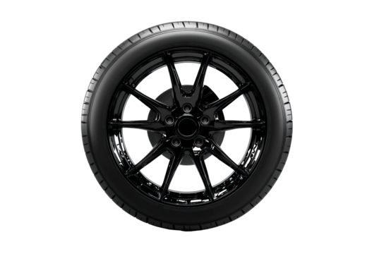 Black alloy wheel with modern design isolated on transparent background - Powered by Adobe