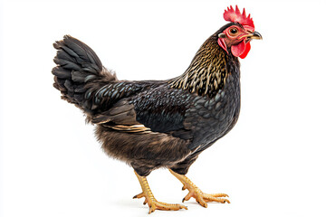 Fototapeta premium a chicken with a red comb standing on a white surface