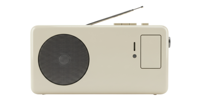 Isolated Vintage Radio with Antenna and Speaker