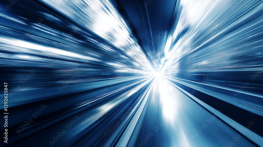 Poster abstract blue motion blur image, depicting speed and dynamism, symbolizing progress, technology, and