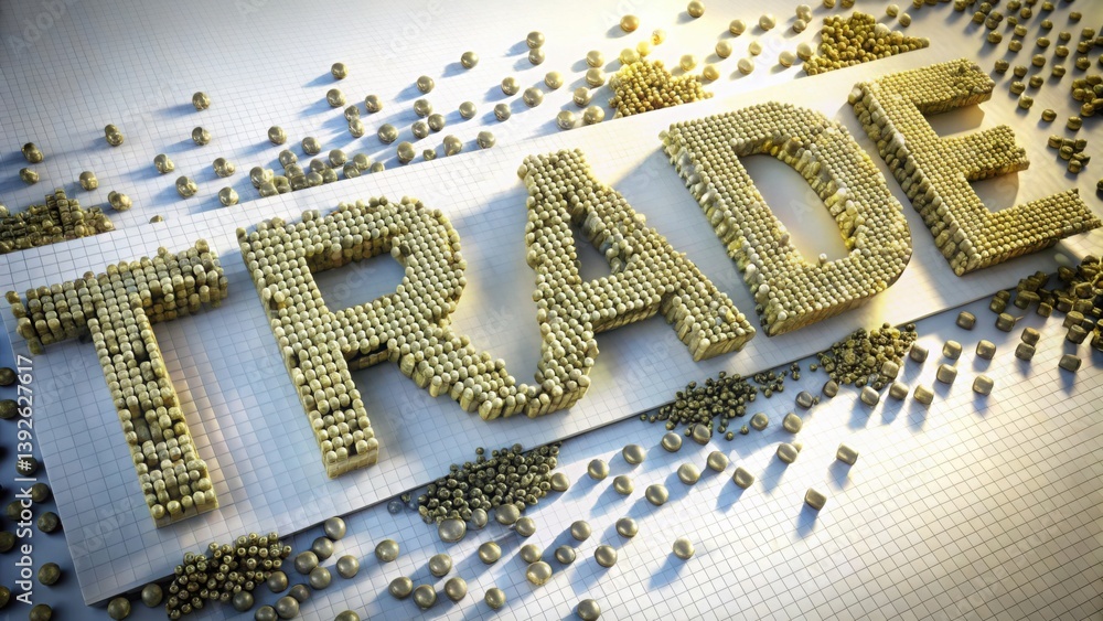 Poster fading into the concept of trade policy with text and graphics