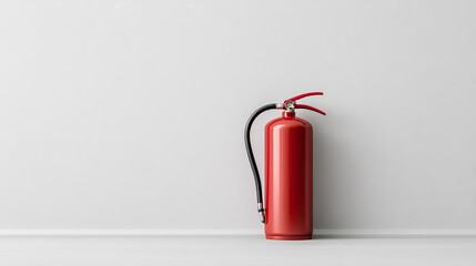 Obraz premium Red fire extinguisher against white wall