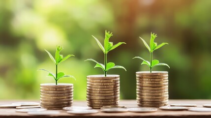 Wealth Growth: Coins with Sprouting Plants Symbolizing Capital Appreciation.