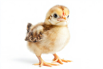 Fototapeta premium a small chicken standing on a white surface