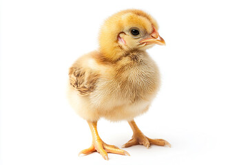 Obraz premium a small yellow chicken standing on a white surface