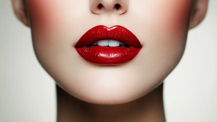 Obraz premium Beautiful woman with red lips on a white background