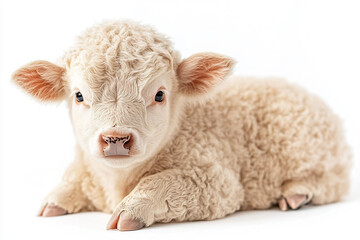Fototapeta premium a baby cow laying down on a white surface