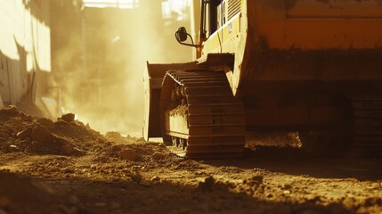 Fototapeta na wymiar A bulldozer operator clearing a construction site. Featuring efficiency and focus