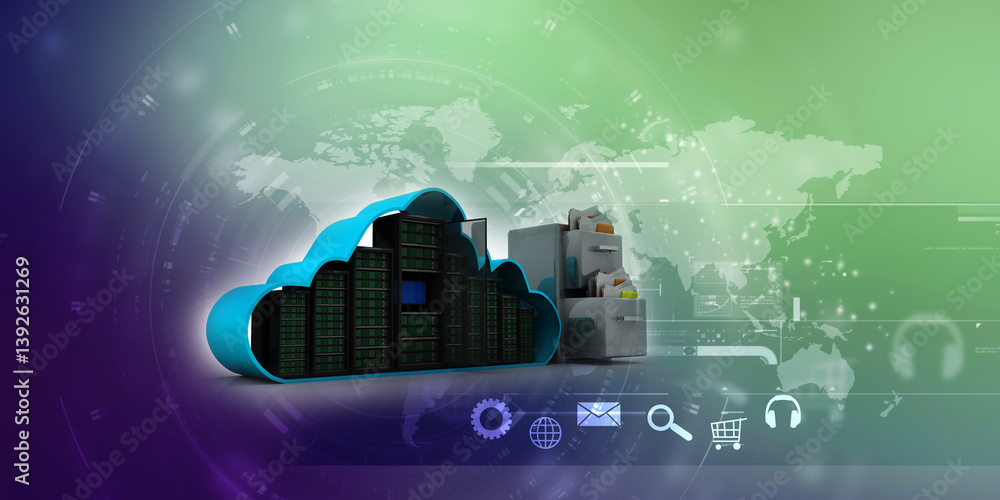 Aufkleber 3d illustration data center server data sharing folder