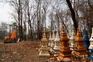 Traditional Thai outdoor cremation