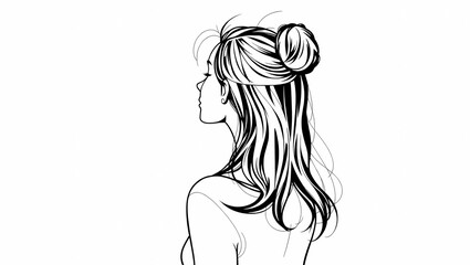 Fototapeta premium Illustration of a woman with long hair and two buns facing away from viewer