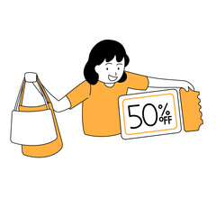 illustration of someone buying goods at a discounted price