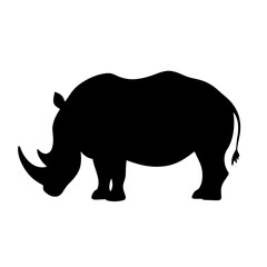 Minimalist black silhouette of a rhinoceros with prominent horn