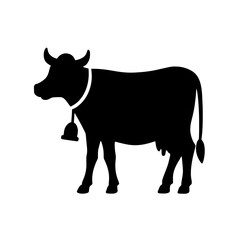 Minimalist black silhouette of a cow with bell in vector style