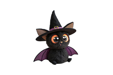 Fototapeta premium A cute black bat wearing a witch's hat, isolated on a transparent background