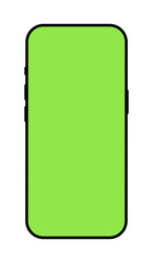 Smartphone frame backdrop. Blank smart phone green screen mockup. Gadget symbol. Device flat front view. Sign for website design, ui, mobile app. Mobile phone black icon isolated on a white background
