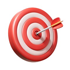 3D Render of Bullseye Target with Dart Arrow, Red and White Circles, Perfect Aim and Success Concept

