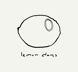 Minimalist brush pen lemon drawing. Hand-drawn ink illustration. Brush pen line art