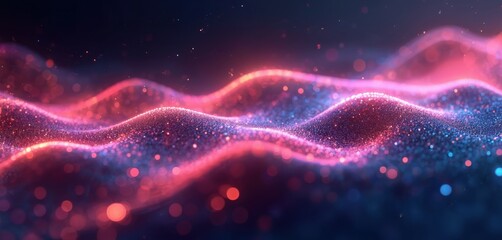 Obraz premium Abstract 3D render background with neon wavy lines in pink, blue. Futuristic, scientific, fantastic light effects. Excellent for digital art, science tech, data transfer concepts, graphic design, UI