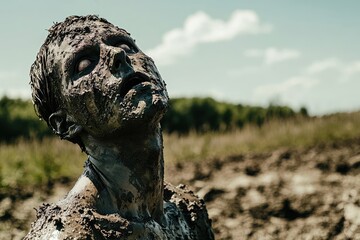 A  grimy,  distressed figure,  a  zombie