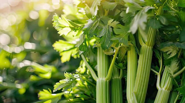 celery growing close-up. Selective focus